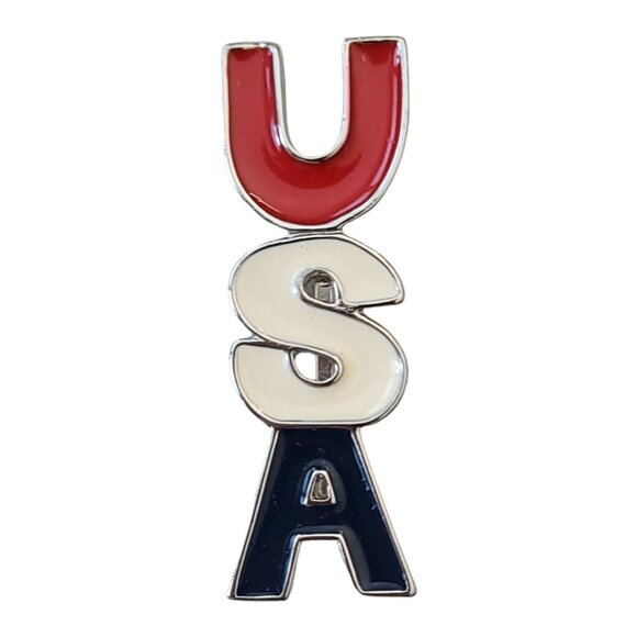 Silver Tone Patriotic Red White Blue USA Pin L45 - Picture 1 of 8